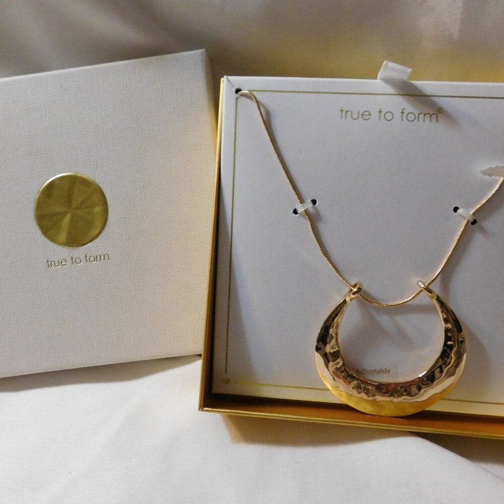 True to Form Gold Tone Crescent Shape Pendant Statement Necklace